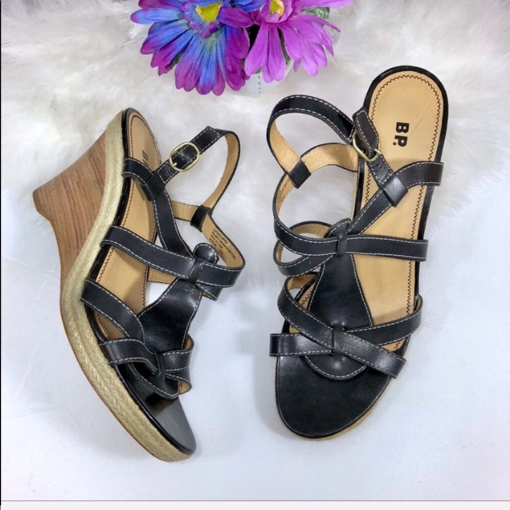 🔴 Bp Morgan Black Wedges strap sandals 9.5